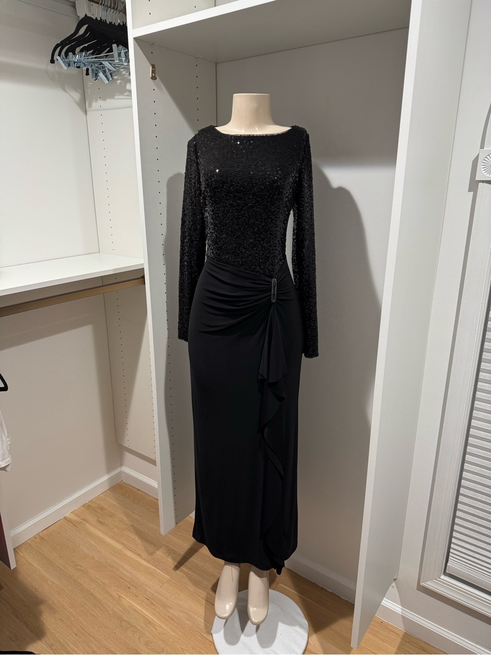 Ralph Lauren Black Long-Sleeve Sequin Bodice Evening Gown